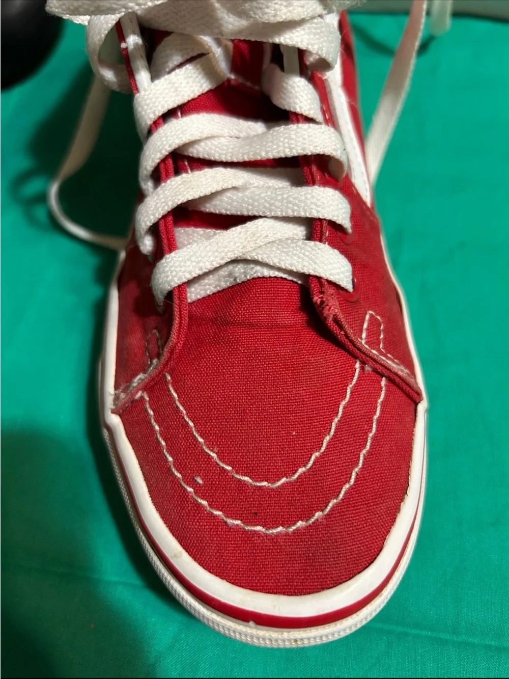 Vans Kids Red and White High Top Skate Sneakers
